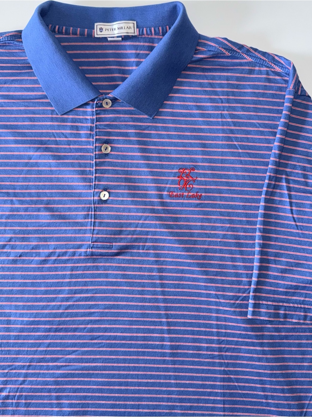 Peter Millar Polo Men's XL Blue Red Striped 100% Cotton Golf Shirt
